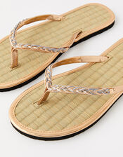 Plaited Seagrass Flip Flops, Metalic (METALLICS), large
