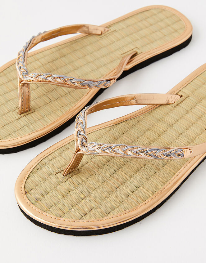 Plaited Seagrass Flip Flops, Metalic (METALLICS), large
