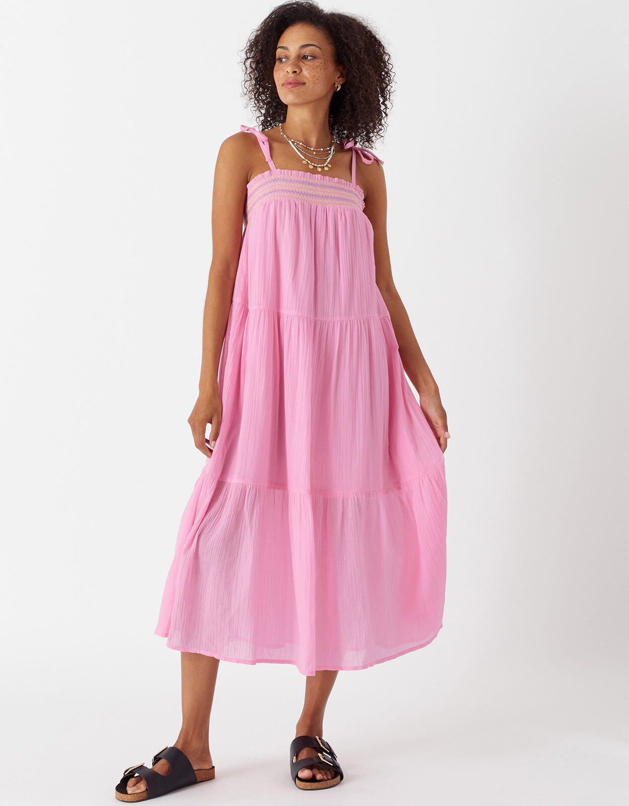 Smocked Tiered Maxi Dress Pink