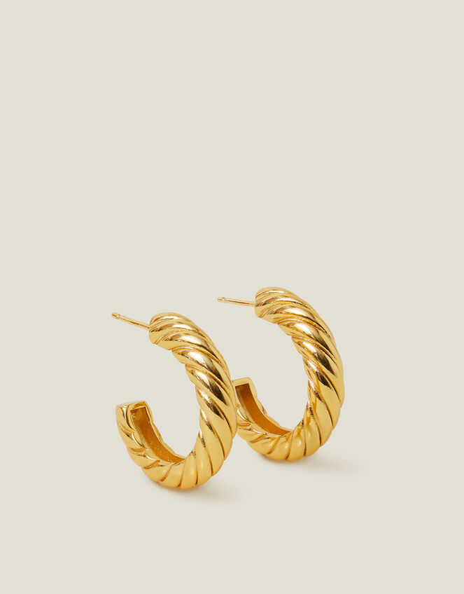 14ct Gold-Plated Twist Chunky Hoop Earrings, , large