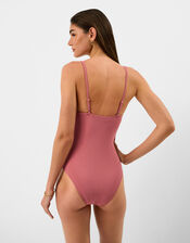 V Front Bead Strap Swimsuit , Orange (RUST), large