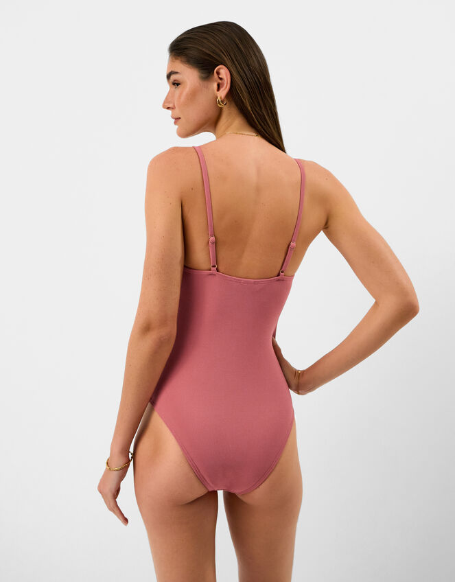 V Front Bead Strap Swimsuit , Orange (RUST), large