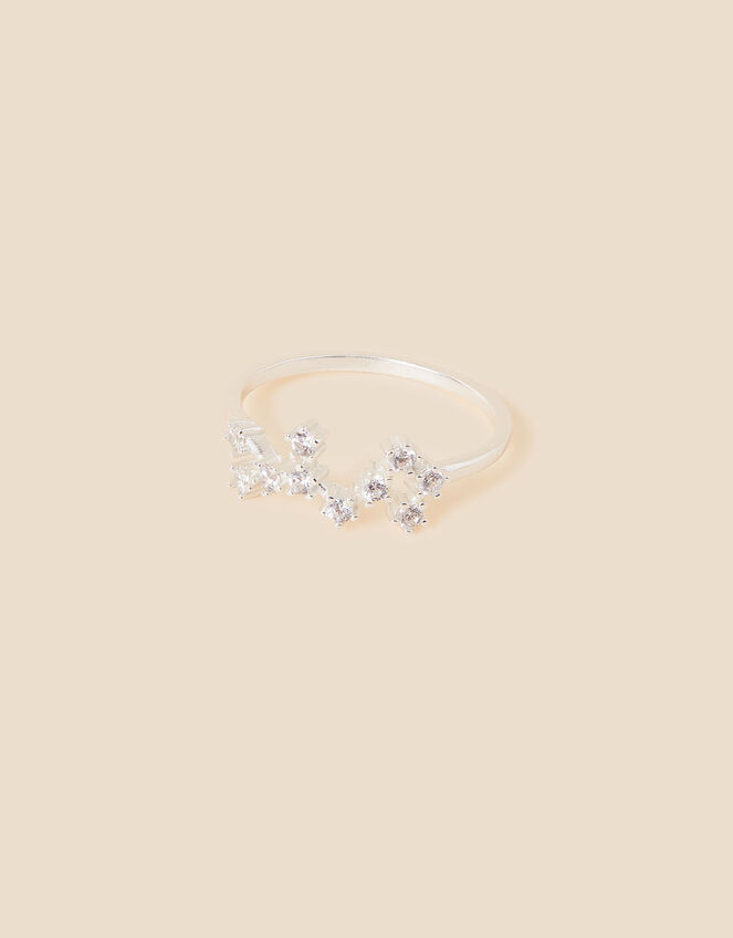 Recycled Sterling Silver Sparkly Constellation Saggitarius Ring, White (ST CRYSTAL), large