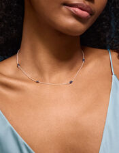 Sterling Silver Blue Agate Station Necklace, , large