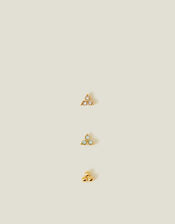 3-Pack 14ct Gold-Plated Crystal Flatback Stud Earrings, , large