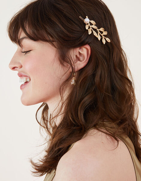 Brushed Leaf Hair Clip, , large