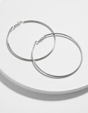 Medium Simple Hoop Earrings, Silver (SILVER), large