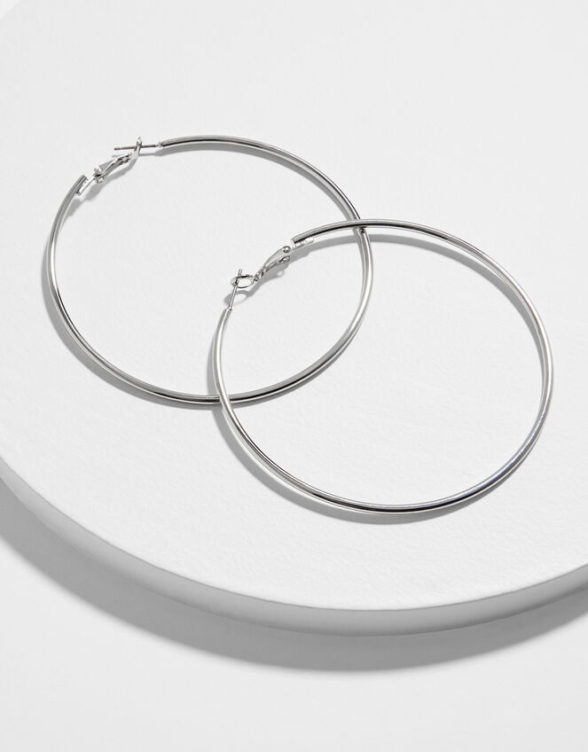 Medium Simple Hoop Earrings, Silver (SILVER), large