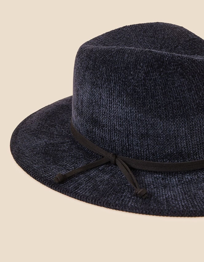 Chenille Packable Fedora Hat, Blue (NAVY), large