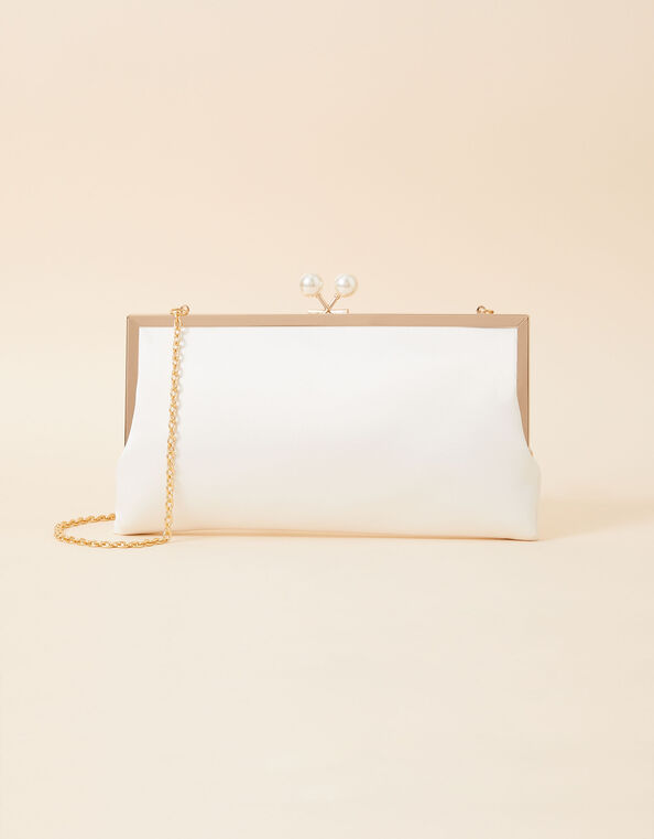 Bridal Pearl Clasp Satin Clutch Bag, , large