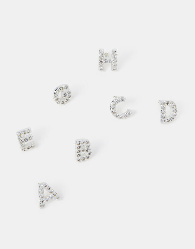 Sterling Silver Initial Flatback Stud, Silver (ST SILVER), large