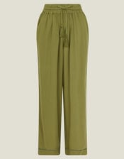 Embroidered Wide Leg Trousers, Green (KHAKI), large