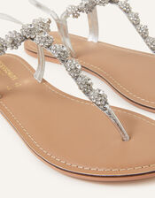 Floral Embellished Sandals , Silver (SILVER), large