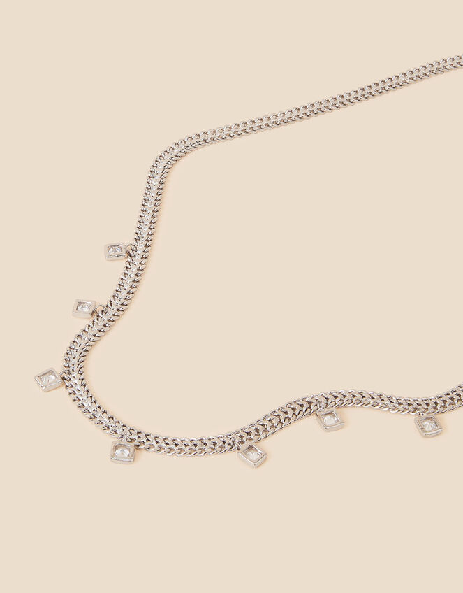 Platinum-Plated Sparkle Station Necklace, , large