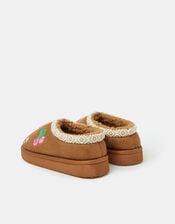Girls Embroidered Mule Slippers, Tan (TAN), large