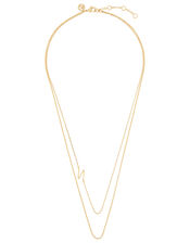 Gold-Plated Double Chain Initial Necklace - N, , large