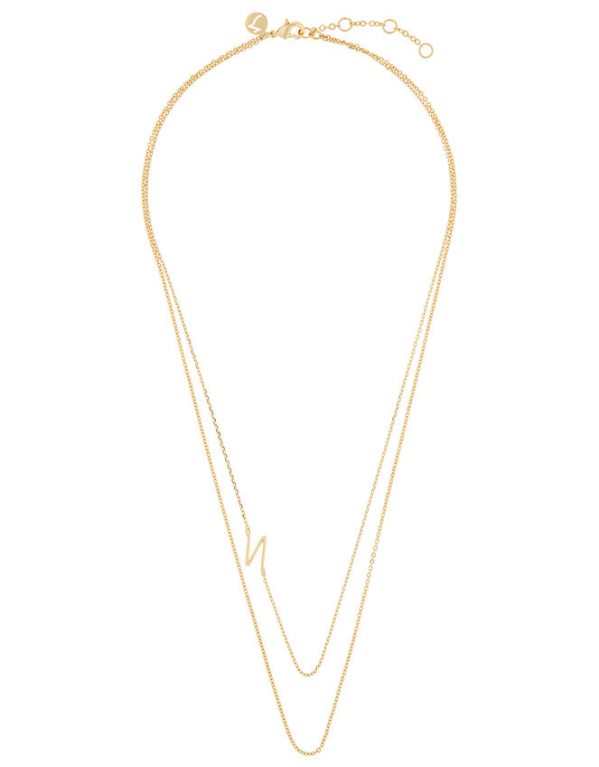 Gold-Plated Double Chain Initial Necklace - N, , large