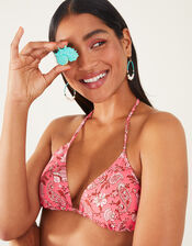 Shell Print Triangle Bikini Top, Orange (CORAL), large