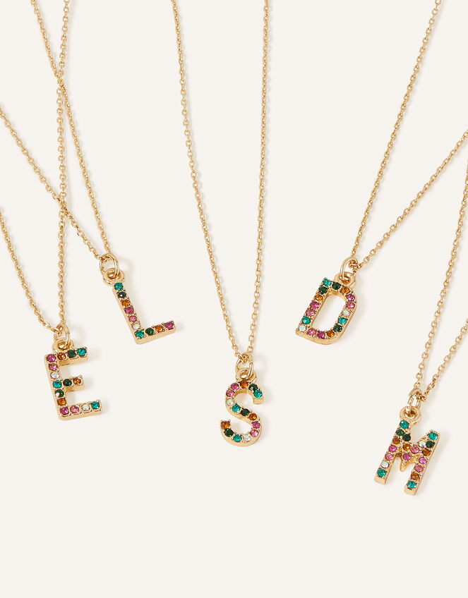 Crystal Initial Necklace, Multi (DARKS-MULTI), large