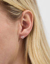 Sterling Silver Cut Out Heart Stud Earrings, , large