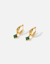 Gold-Plated Malachite Charm Hoops, , large