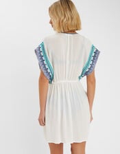 Embroidered Fringe Mini Kaftan, White (WHITE), large