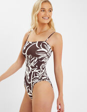 Floral Print Swimsuit, Brown (BROWN), large