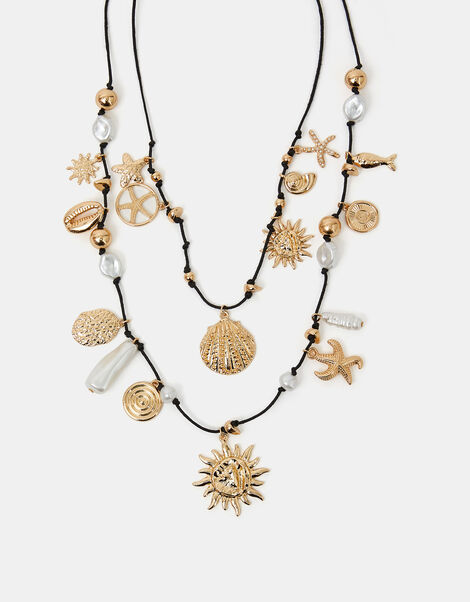 Sea Charm Layered Cord Necklace Gold, , large