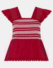 Smocked Broderie Top, Red (RED), large