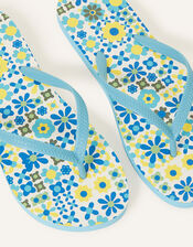 Retro Print Flip Flops, Blue (BLUE), large