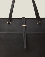 Large Faux Leather Tote Bag, Black (BLACK), large