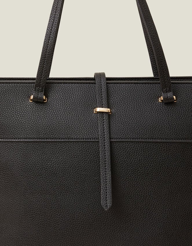 Large Faux Leather Tote Bag, Black (BLACK), large