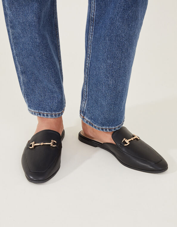 Backless Metal Bar Loafers, Black (BLACK), large