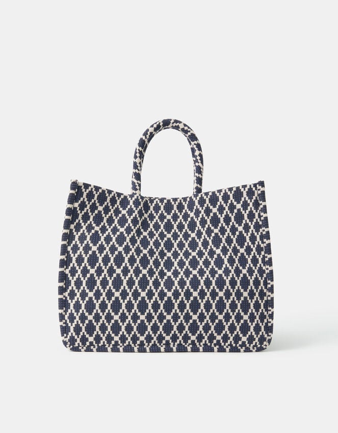 Geometric Print Textile Handbag, , large