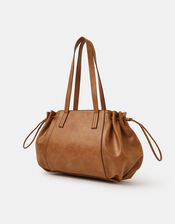 Padlock Ruched Shoulder Bag, Tan (TAN), large