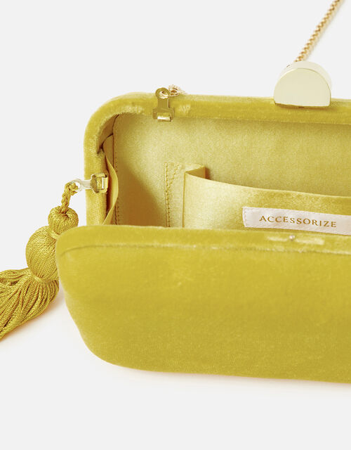Velvet Hardcase Clutch Bag, Yellow (OCHRE), large