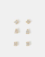 3-Pack 14ct Gold-Plated Stone Stud Earrings, , large