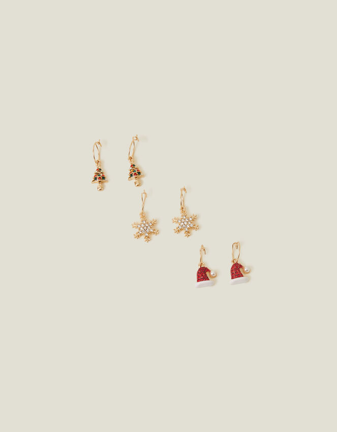 Christmas Huggie Hoop Earrings Set of Three, , large