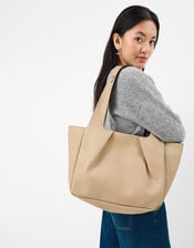 Faux Leather Pleated Shoulder Bag, Mink (MINK), large