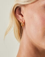 14ct Gold-Plated Rectangular Hoop Earrings, , large
