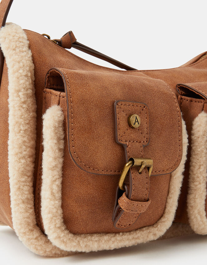 Faux Shearling Pocket Shoulder Bag, , large