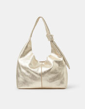 Slouchy Knot Leather Shoulder Bag, Gold (GOLD), large