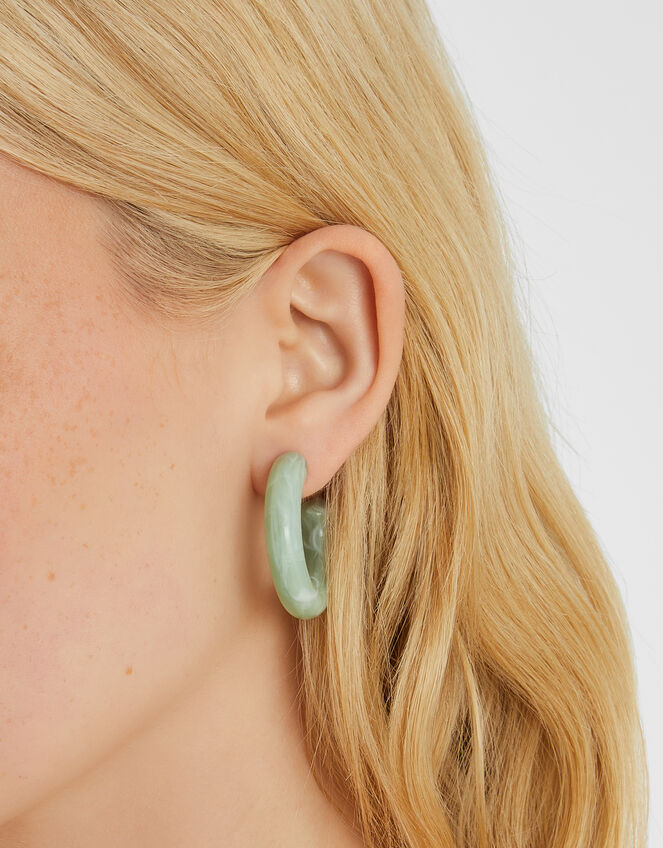 Marble resin Tube Hoop Earrings, , large