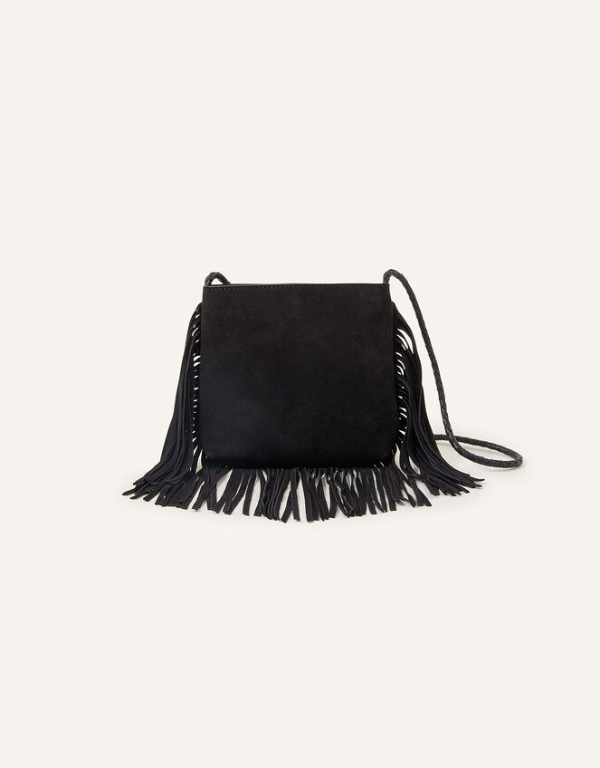 Leather Fringe CrossBody Bag Black Leather bags Accessorize UK