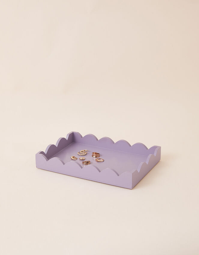 Medium Wooden Tray with Scalloped Edge, Purple (LILAC), large