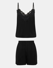 Lace Trim Short Pyjamas Set, Black (BLACK), large