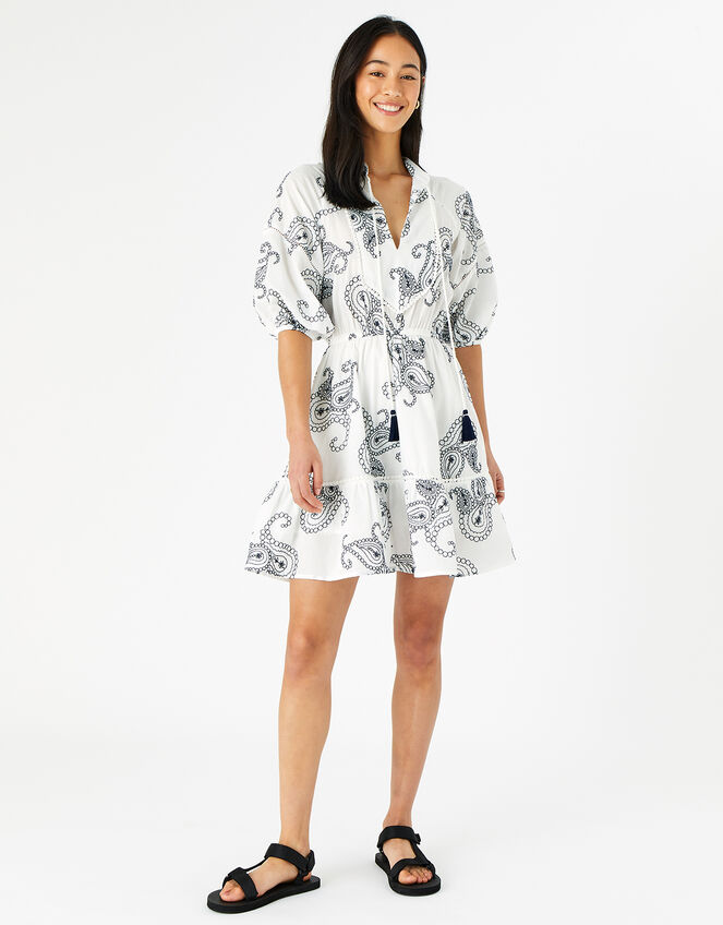 Embroidered Tassel Tie Dress, Blue (NAVY), large