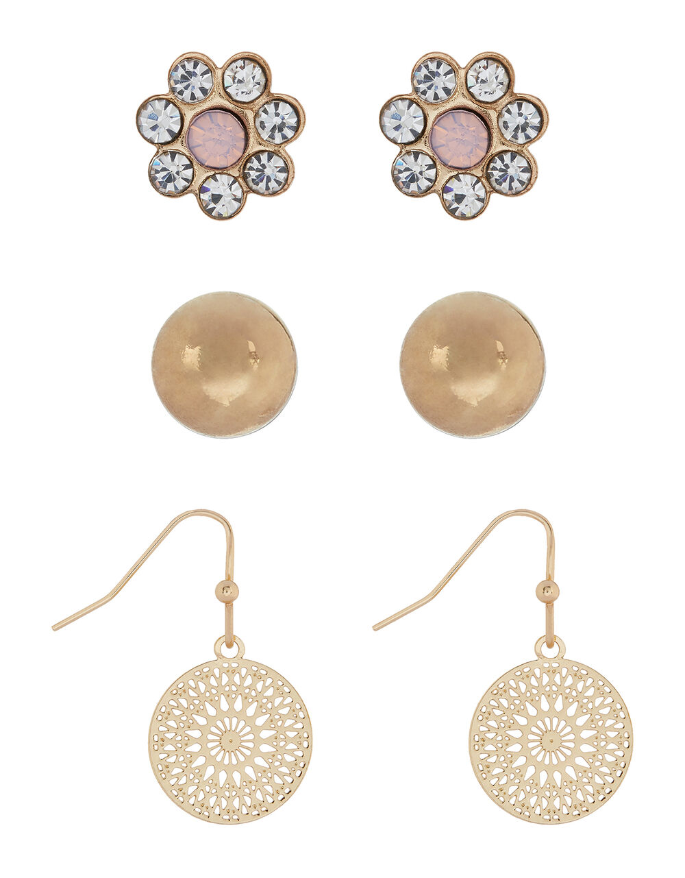 Filigree, Ball and Flower Earring Set Studs Accessorize UK