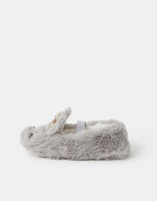 Girls Fluffy Bunny Ballet Slippers, Grey (GREY), large