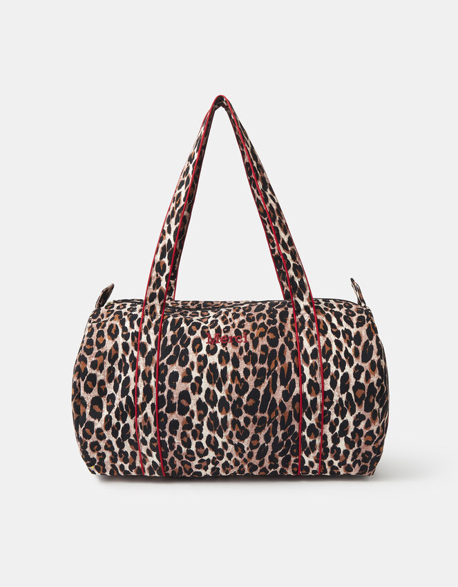 Merci Leopard Print Cotton Weekend Bag, , large